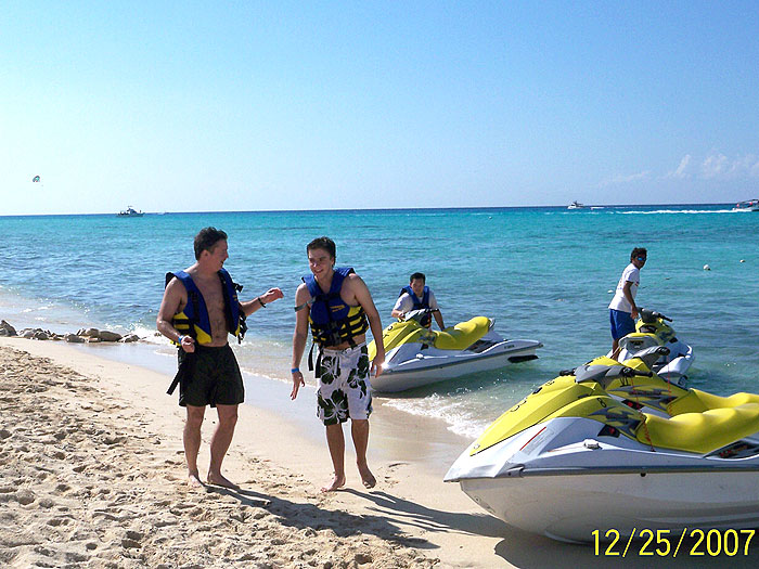 Dave and Ben after peeling their hands from the jet ski handgrips. This is the best Christmas ever!