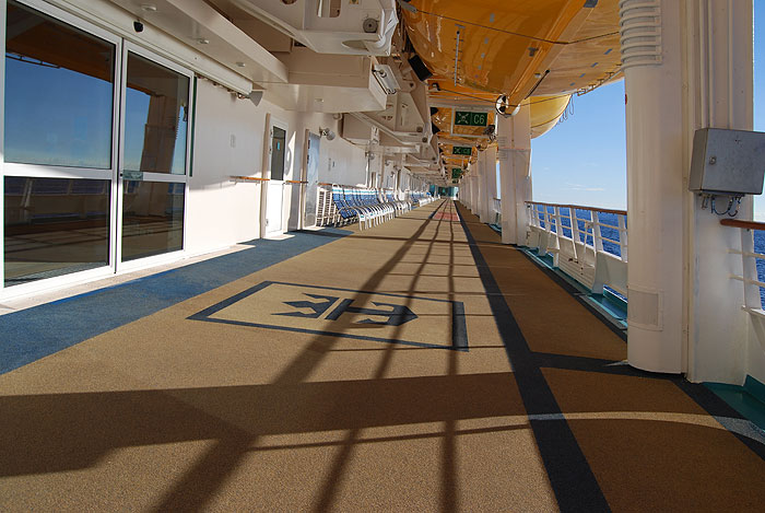 View of the rubberized deck surface under the lifeboats on Deck 3.