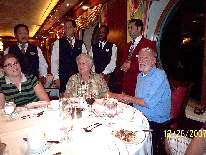 Click to Play related video! Our wait staff serenades Glenna and Karl in honor of their 55th wedding anniversary.