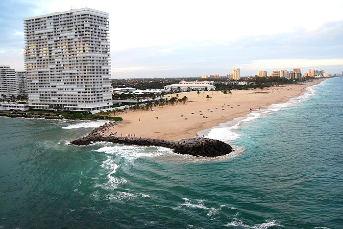 A view of the beach at Fort Lauderdale as the ship exits the port.
