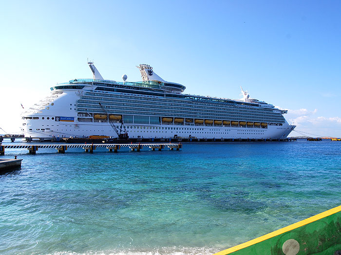 Full length view of Navigator of the Seas in port at Cozumel, Mexico.