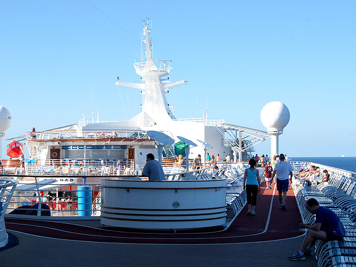 Close-up of the first turn of the running track.